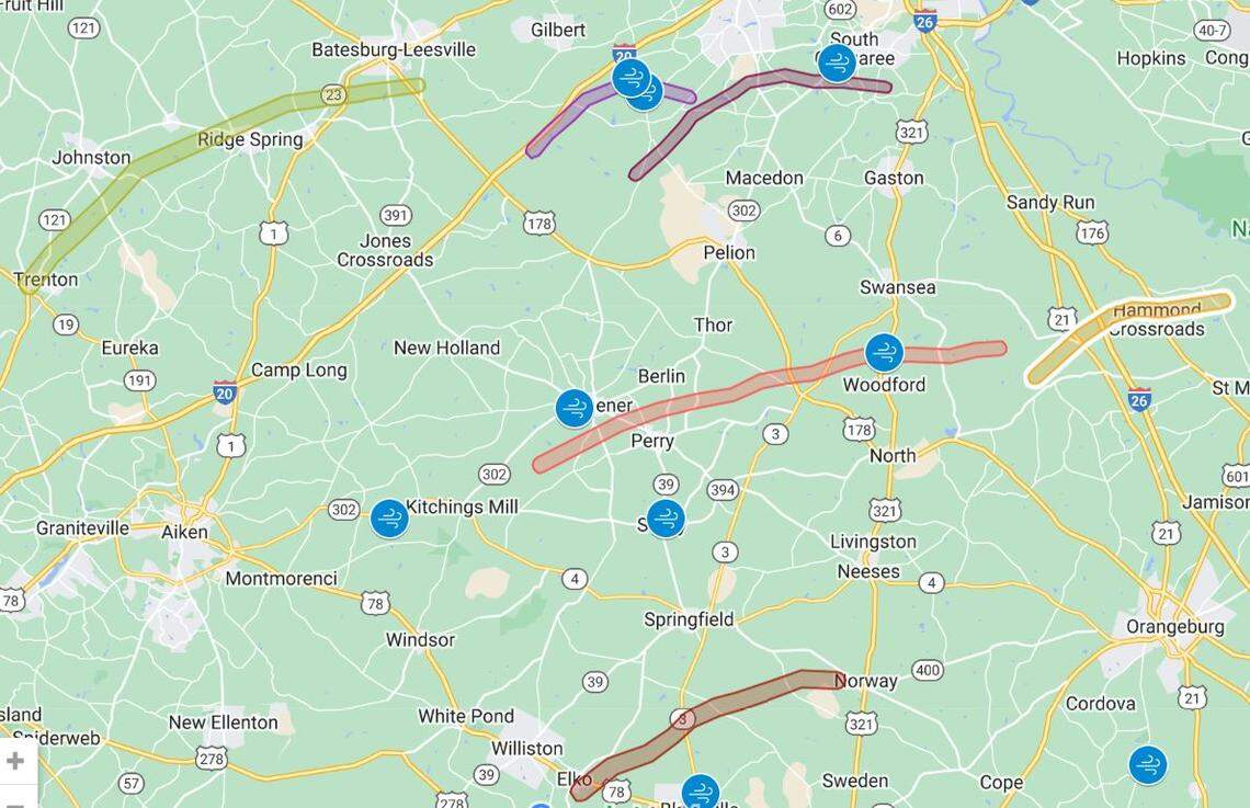 Possible tornado tracks under investigation by the National Weather Service after reports of tornadoes touching down in the Midlands on Wednesday.
