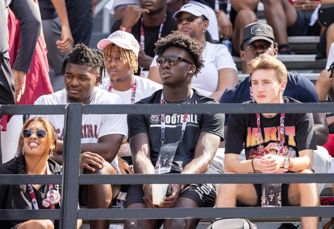 Five-star recruit Nyckoles Harborat watches the Gamecocks’ game against Georgia at Williams-Brice Stadium in Columbia, SC on Saturday, Sept. 17, 2022.
