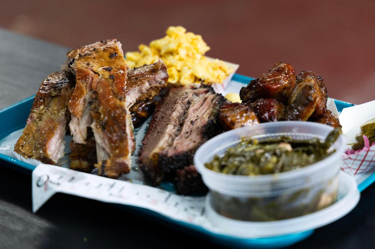A plate of food at City Limits Barbeque in West Columbia, South Carolina on Saturday, October 7, 2023.