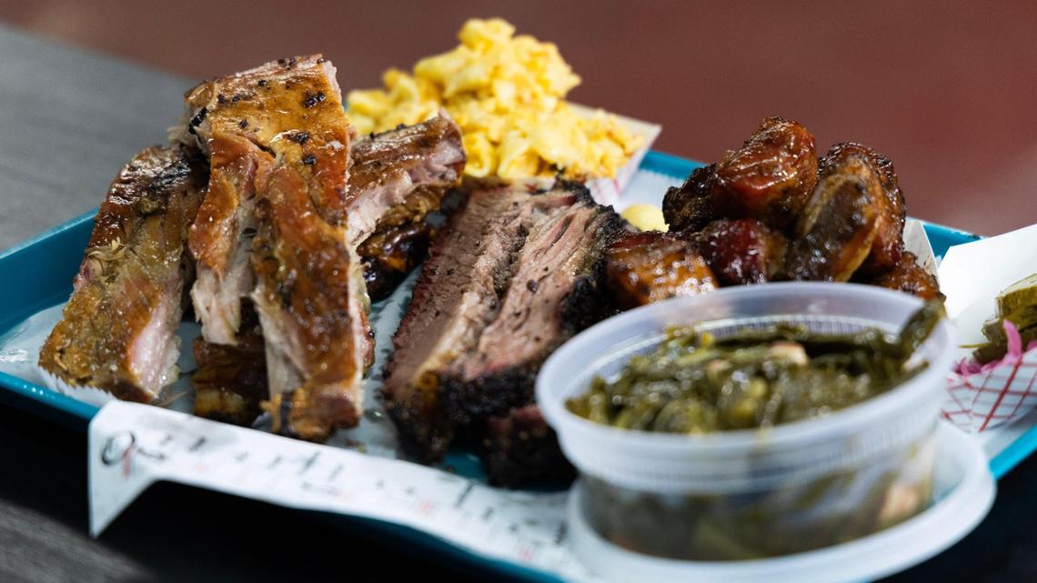 A plate of food at City Limits Barbeque in West Columbia, South Carolina on Saturday, October 7, 2023.