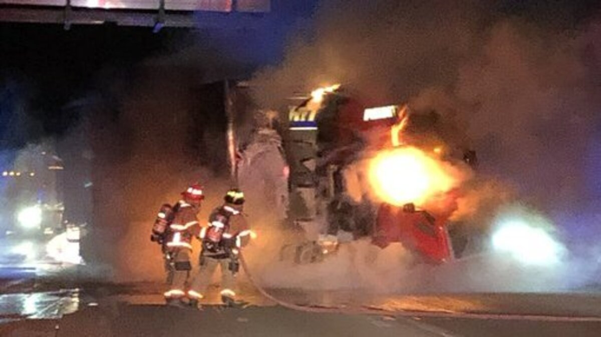 A tractor trailer fire caused a traffic jam on a highway running through Lexington.