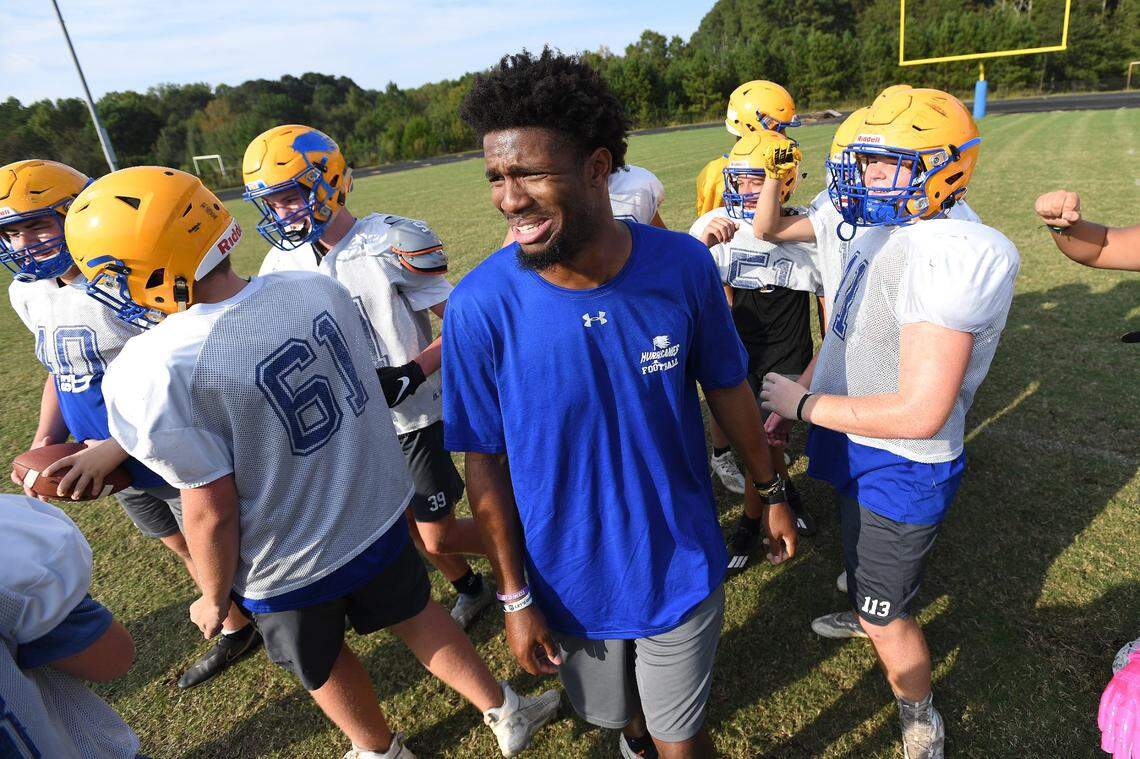 Former Clemson and Wren High school quarterback Kelly Bryant helps coach the football team at Wren High Thursday, September 30, 2021.