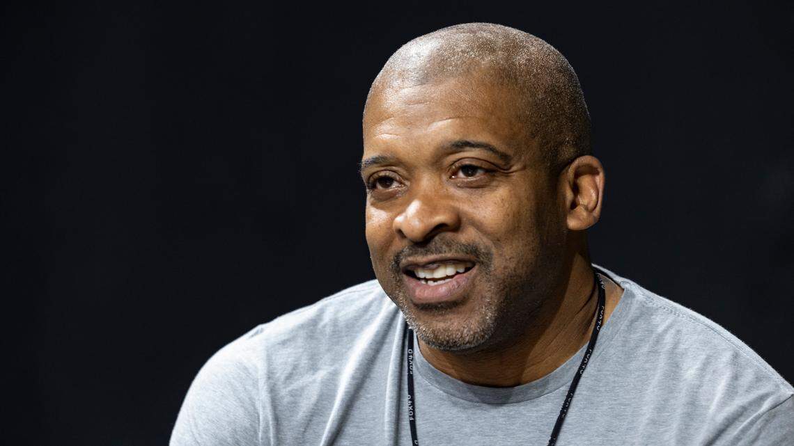 Assistant coach Will Bailey speaks with the media after practice in the Colonial Life Arena on Monday, Oct. 21, 2024.