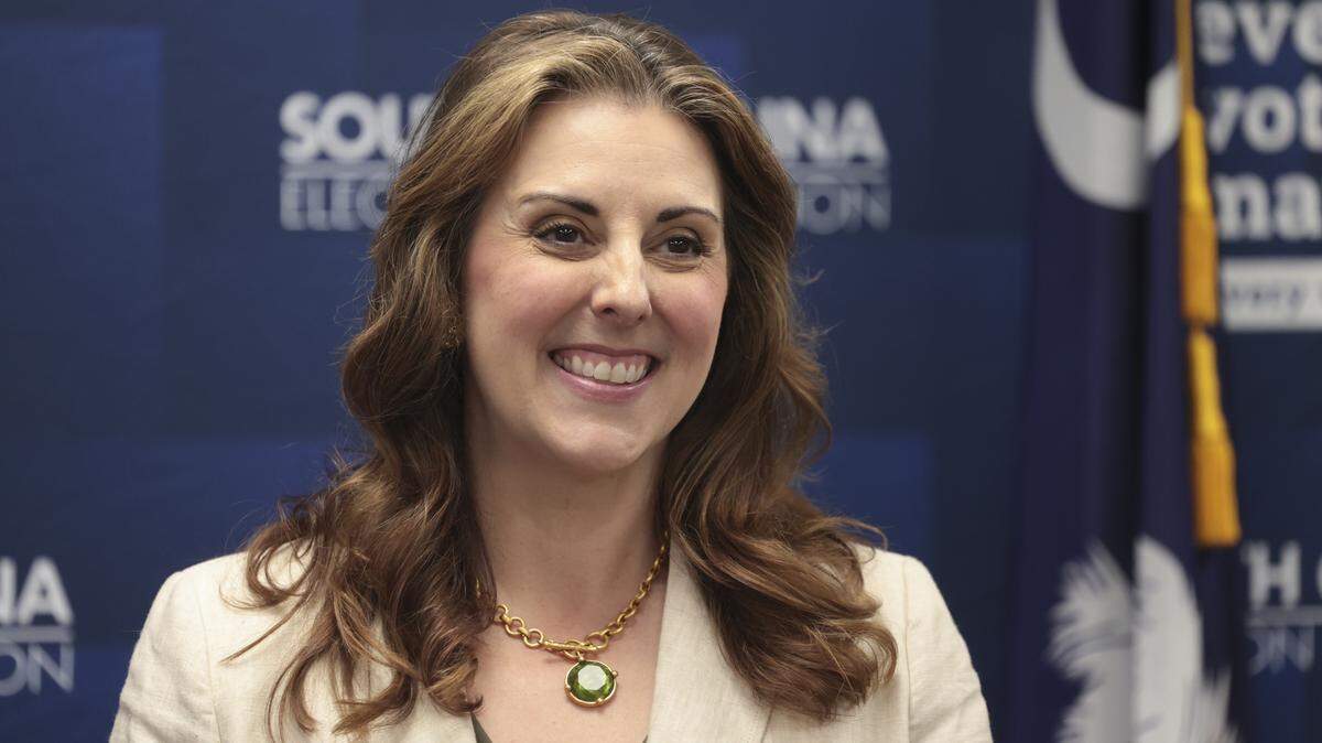 Ellen Weaver at the South Carolina Election Commission on Monday, March 16, 2026. Weaver is running for reelection as State Superintendent of Education.