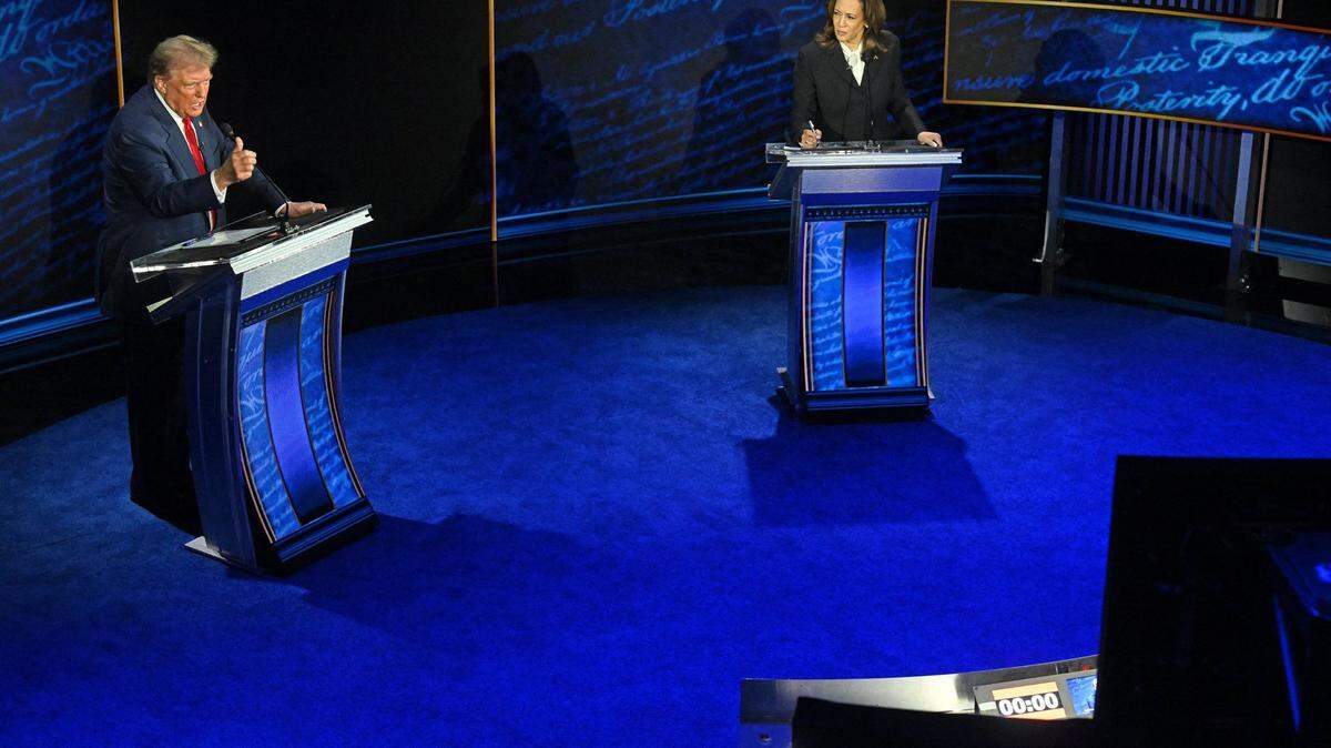 Former President and Republican presidential candidate Donald Trump speaks during a presidential debate with Vice President and Democratic presidential candidate Kamala Harris at the National Constitution Center in Philadelphia on Tuesday, Sept. 10, 2024. (Saul Loeb/AFP/Getty Images/TNS)