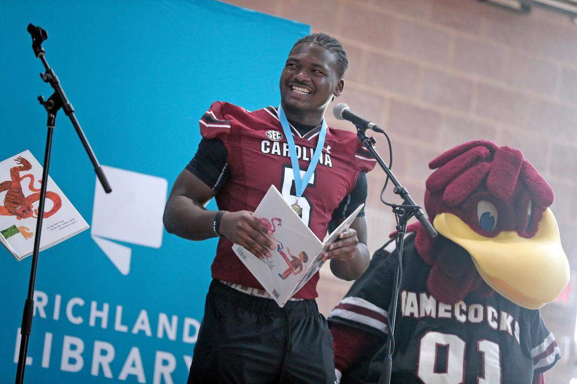 Grayson “Pup” Howard The University of South Carolina football team freshmen took part in the annual Pigskin Poets reading event Friday, July 21, 2023 at the Drew Wellness Center in Columbia.