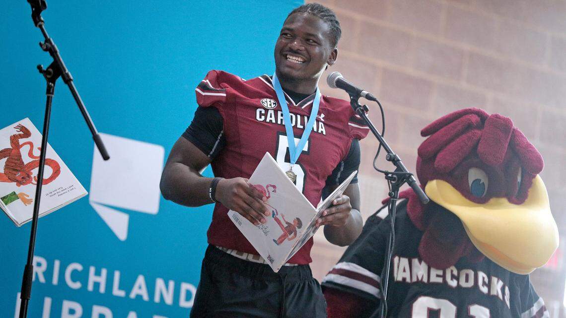 Grayson “Pup” Howard The University of South Carolina football team freshmen took part in the annual Pigskin Poets reading event Friday, July 21, 2023 at the Drew Wellness Center in Columbia.