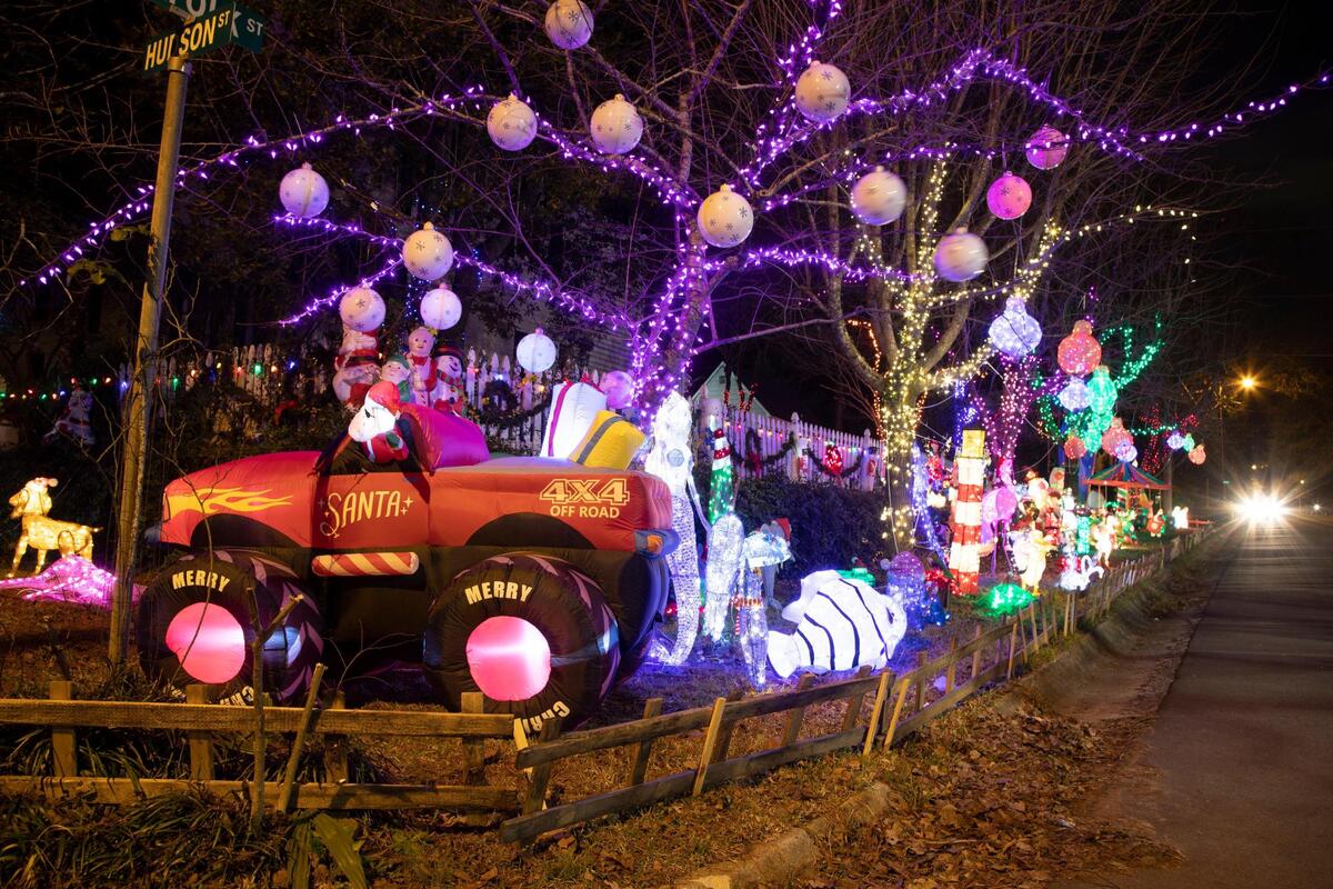 A holiday light display on Hudson Street in West Columbia, South Carolina on Wednesday, December 23, 2020. The display featured a Mary and Joseph wearing masks.