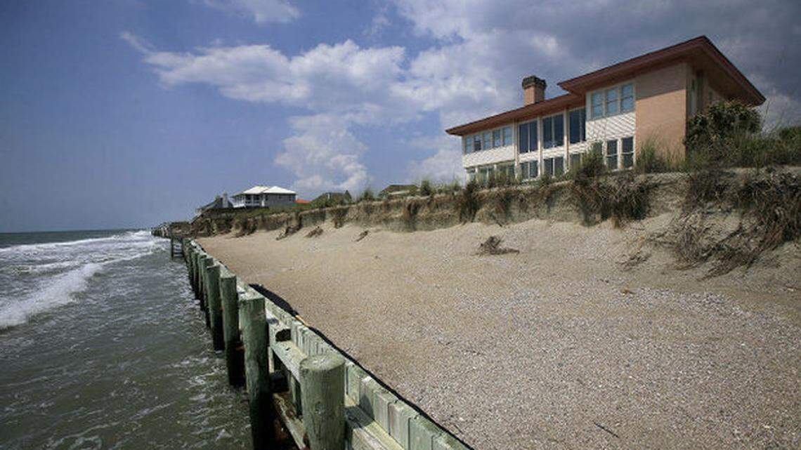 Seawalls like this one at Debordieu Beach near Georgetown protect property, but can worsen beach erosion when pounded by waves. This aging seawall has been at the center of debate about whether the state will allow it to be rebuilt.