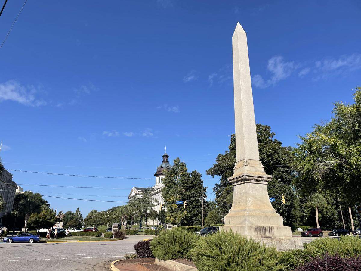 The monument to The State’s co-founder and first editor, N.G. Gonzales, stands near the State House.