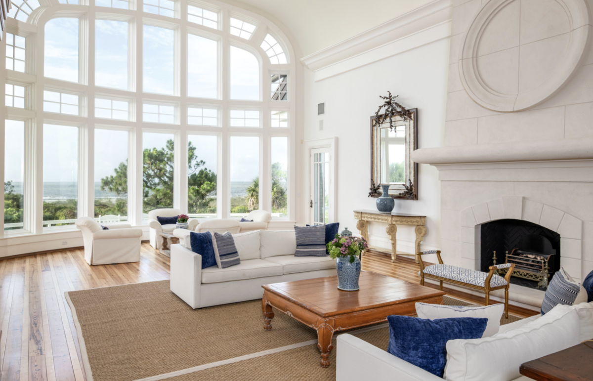 The Kiawah Island house covers 8,650 square feet and has heart of pine flooring with windows overlooking the Atlantic Ocean.