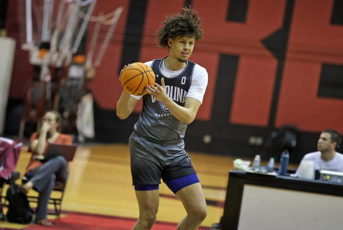 South Carolina’s Jordan Butler during a summer men’s basketball practice on Tuesday, July 30, 2024 inside Carolina Coliseum.