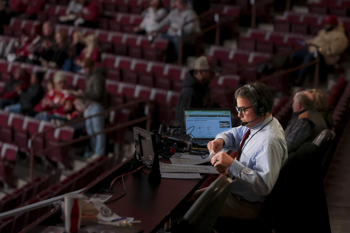 Brad Muller works from his seat in the Colonial Life Arena during the Gamecocks women's basketball game against Vanderbilt on Sunday, Jan. 25, 2026.