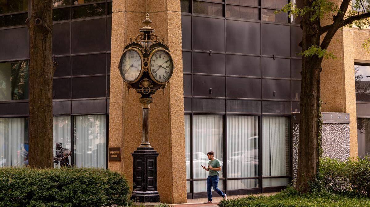 The four-sided clock at Main and Washington Streets was donated to the city from Standard Savings and Loan.
