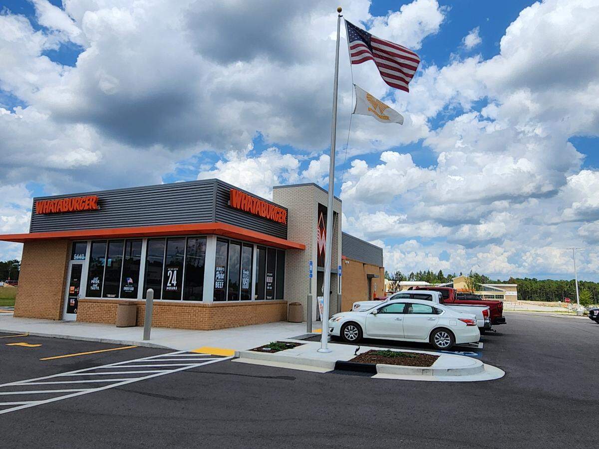 A new Whataburger restaurant recently opened at Platt Springs Crossing in the Red Bank area. In the background you can see a new Lowes Foods store being constructed.