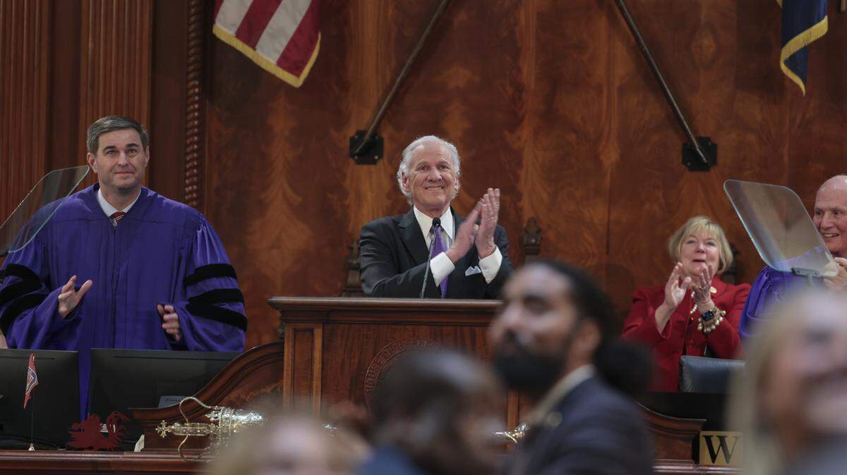 S.C. Governor Henry McMaster applauds guests as he delivers his 9th and final State of the State address on Wednesday, Jan. 28, 2026.