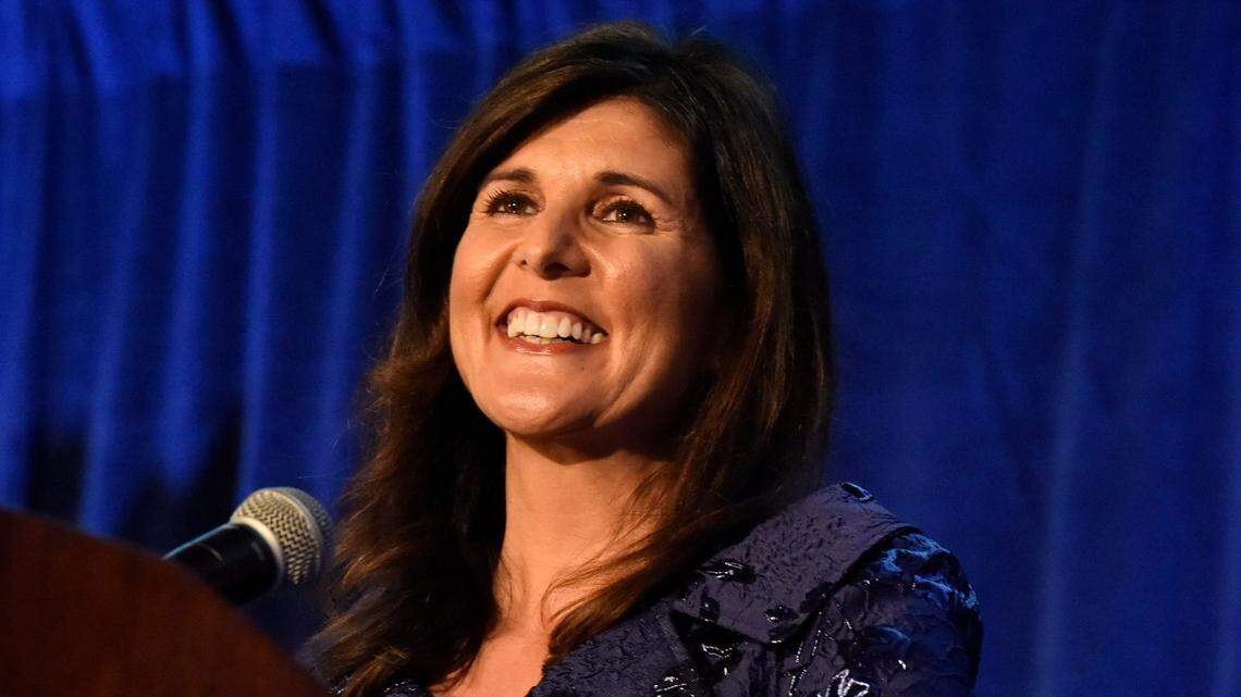 Former U.N. Ambassador Nikki Haley, a potential 2024 presidential contender and former South Carolina governor, speaks at a fundraiser hosted by The Citadel Republican Society after receiving the group’s highest honor, the Nathan Hale Patriot Award, on Thursday, Dec. 2, 2021, in Charleston, S.C.