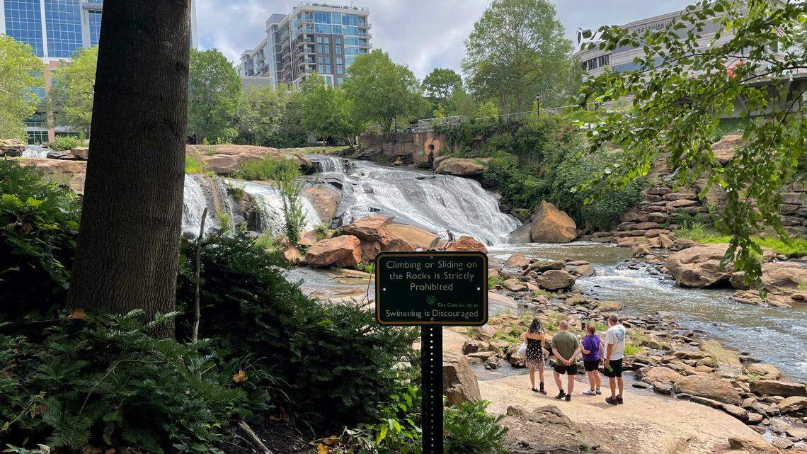 The Reedy River is seen from downtown Greenville, S.C. on Saturday, June 2, 2022. (AP Photo/Janelle Cogan)