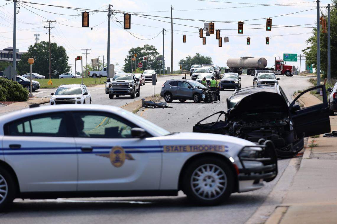 Members of the South Carolina Highway Patrol and the Richland County Sheriff’s Department respond to the scene of a crash following a chase.