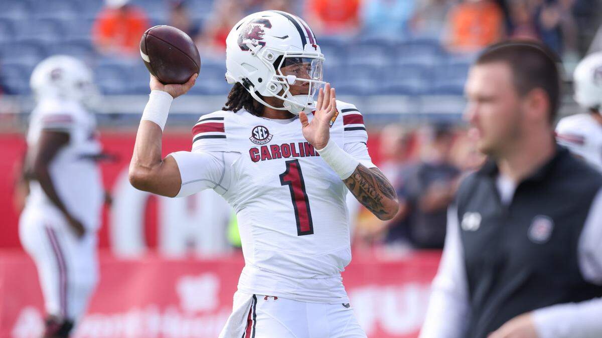 South Carolina quarterback Robby Ashford (1) warms up before the Cheez-It Citrus Bowl at Camping World Stadium in Orlando, Florida on Tuesday, December 31, 2024.
