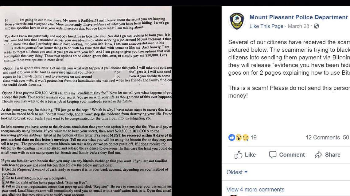 Bitcoin secret blackmail letter is a scam, SC police say | The State