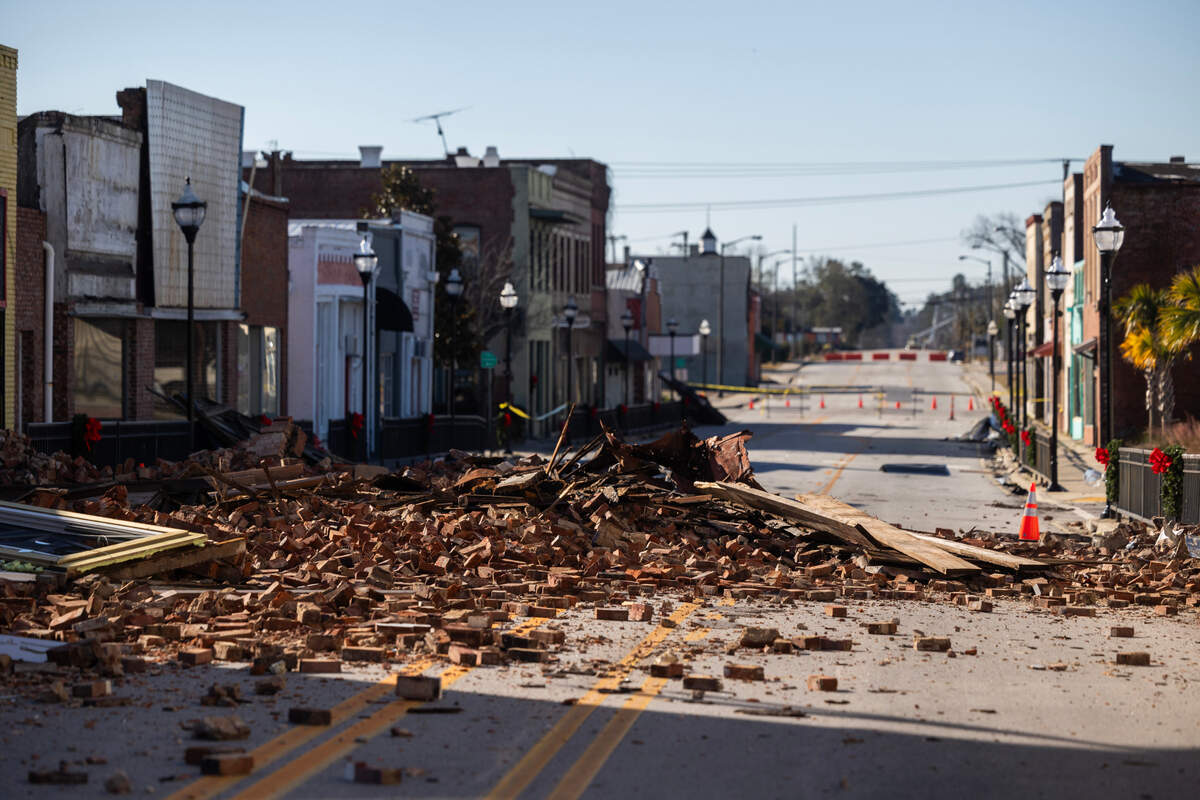 Bamberg, South Carolina is damaged from an apparent tornado on Wednesday, January 10, 2024. The Tuesday storm damaged businesses and houses around the area.