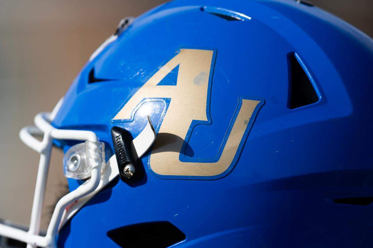 An Allen University football helmet at spring practice on Wednesday, March 13, 2024.