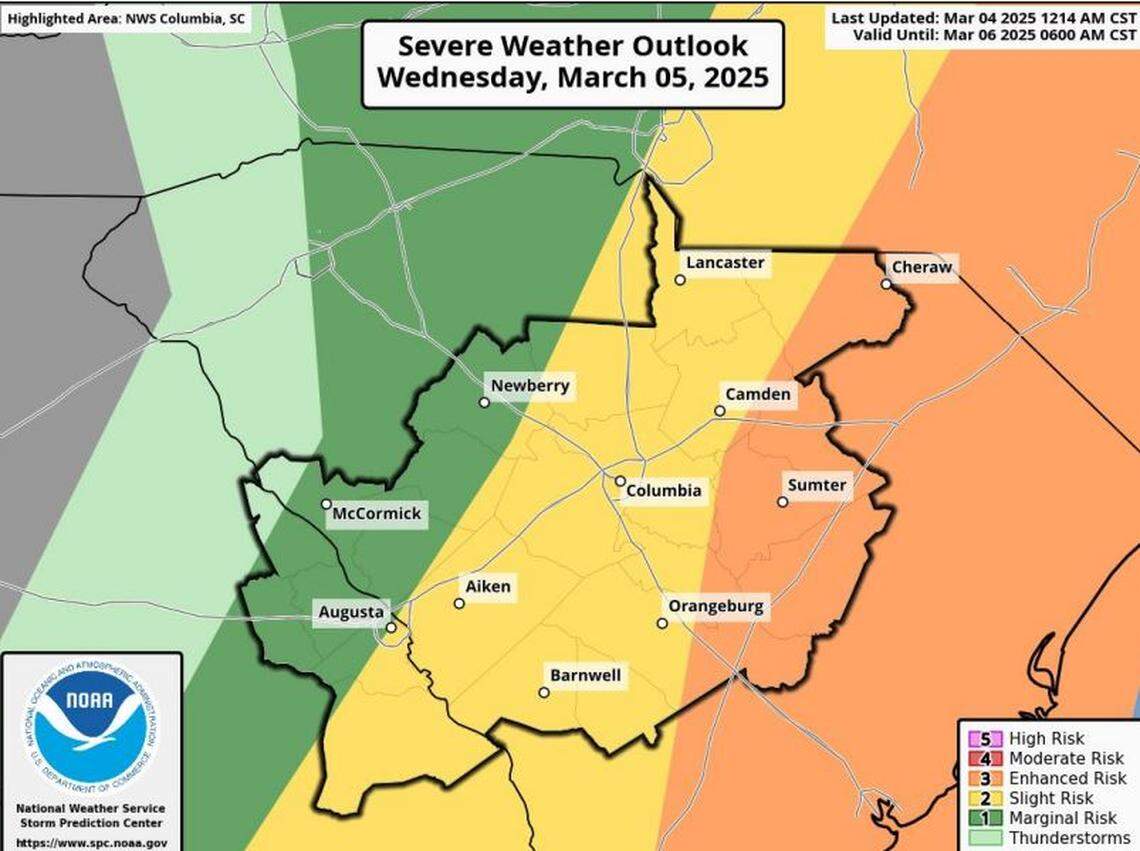 Severe weather is forecast to affect South Carolina.