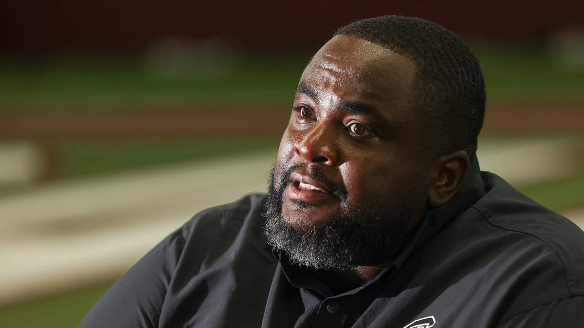 University of South Carolina offensive line coach Lonnie Teasley talks during media day for the University of South Carolina football team inside the Jerri and Steve Spurrier indoor practice facility.