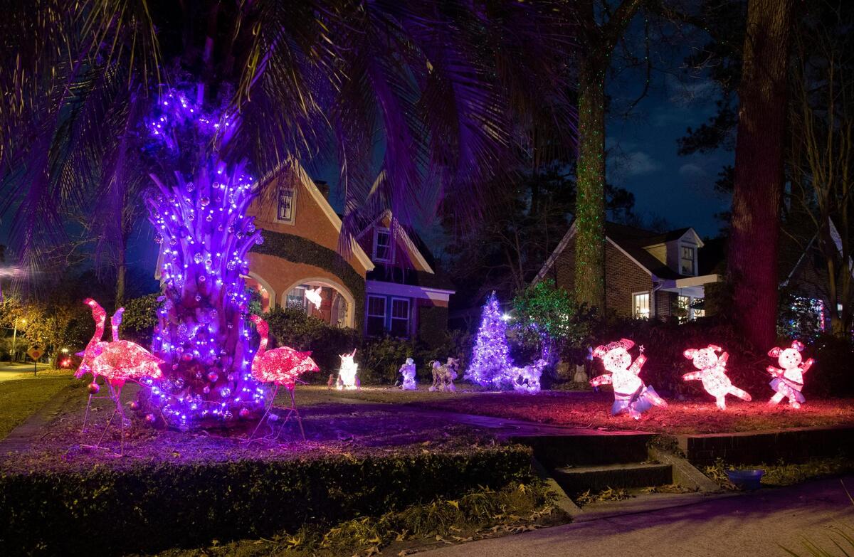 A light display on the corner of Heyward Street and Holly Street in Columbia, South Carolina on Wednesday, December 23, 2020.