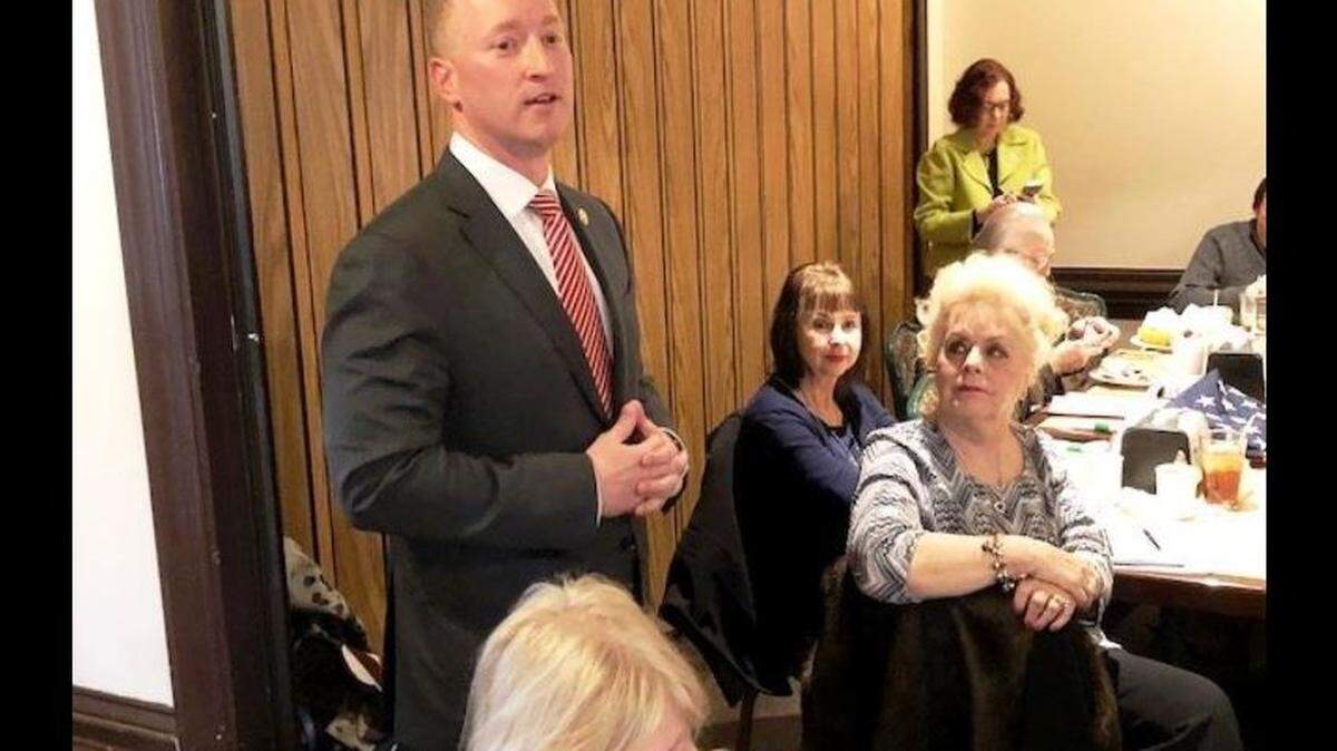 Republican gubernatorial candidate John Warren of Greenville addresses the Spartanburg County Republican Women in Boiling Springs on Tuesday.
