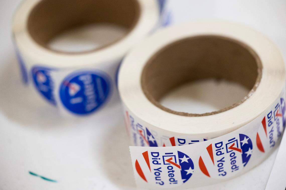 Stickers for voters at the Ward 2 polling place in Columbia, South Carolina on Tuesday, November 8, 2022.