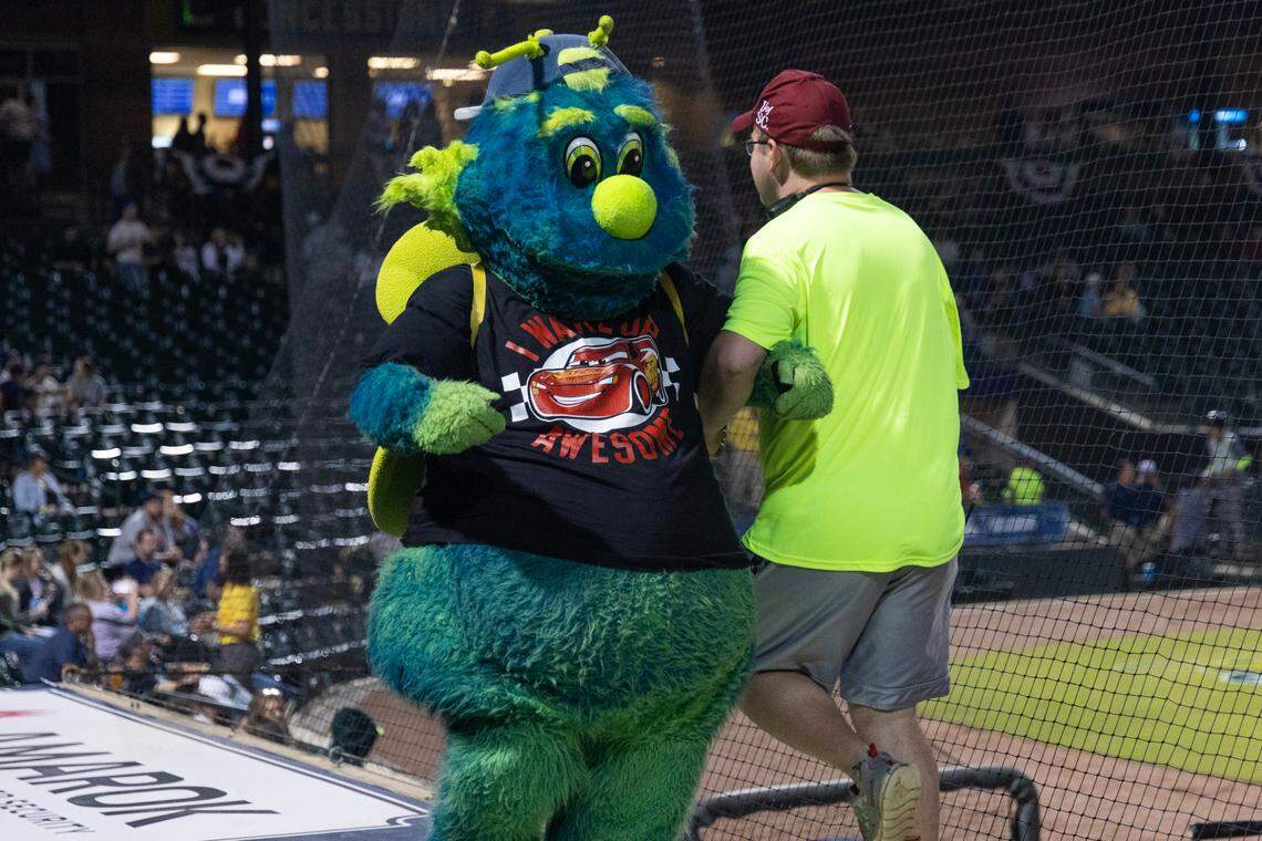 Mason, as performed by The State reporter Chris Trainor, entertains fans at Segra Park as the Fireflies play the Pelicans on Thursday, April 11, 2024.