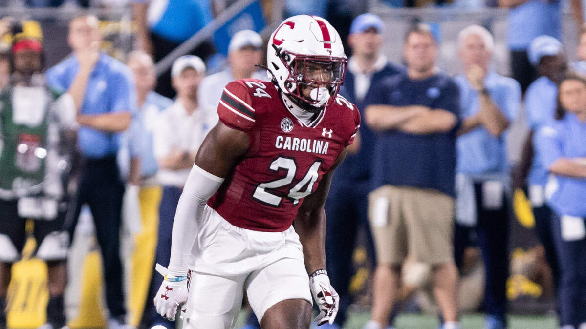 South Carolina defensive back Jalon Kilgore (24) runs up the field during the Gamecocks’ season opener against North Carolina at Bank of America Stadium in Charlotte on Saturday, September 2, 2023.
