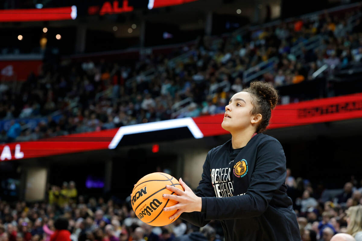 South Carolina’s Tessa Johnson (5) shoots during practice in advance of the National Championship game at the Rocket Mortgage FieldHouse in Cleveland, Ohio on Saturday April 6, 2024.
