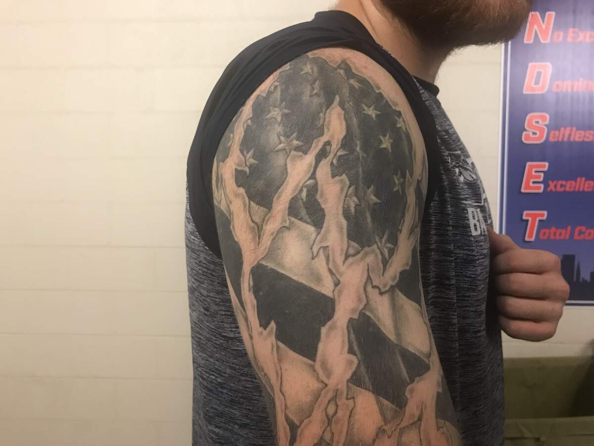 Bryce Hutchinson’s American flag tattoo