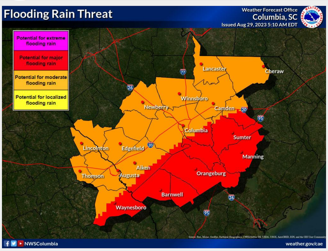 Potential flooding forecast caused by Idalia.