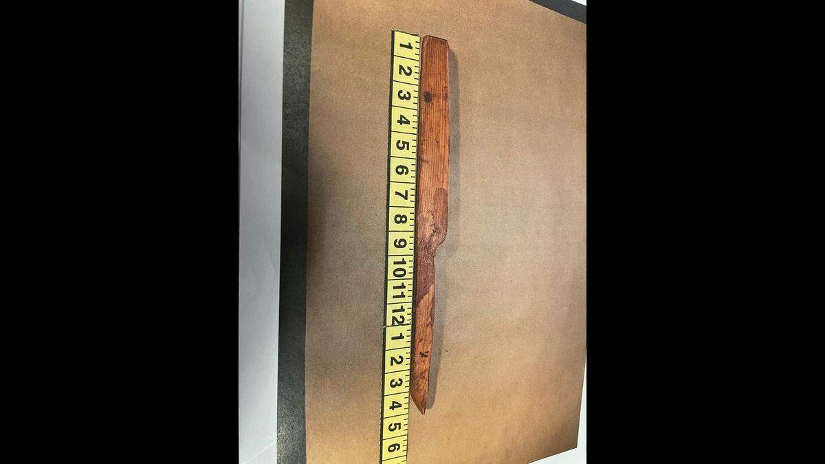 The Richland County Sheriff’s Department said a man who a deputy shot was wielding this wooden “stake” when deputies arrived.