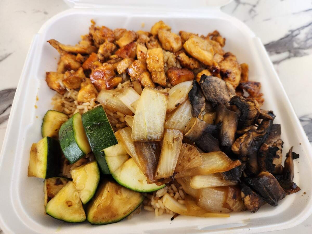 A teriyaki chicken plate from Mikino’s at 662 St. Andrews Road.