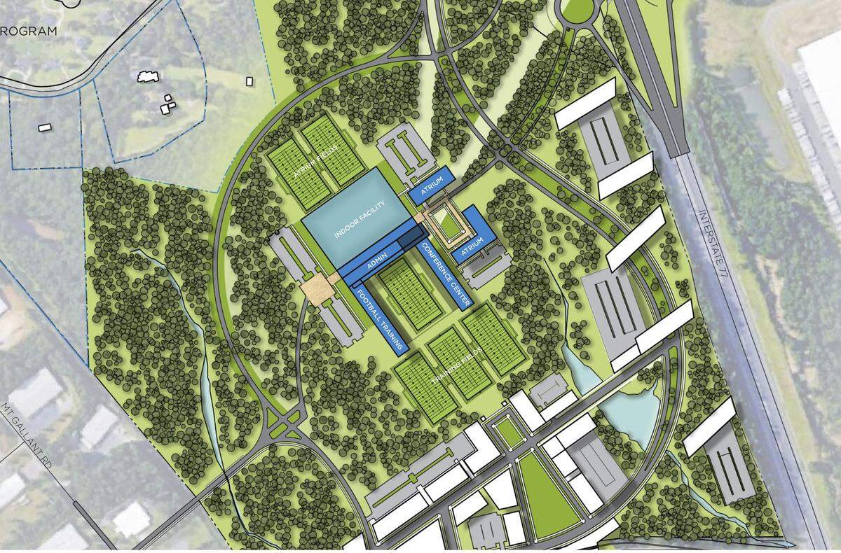 The Carolina Panthers new headquarters complex in York County would have a training facility with an up to 10,000-seat indoor field and a half dozen or so outdoor fields.