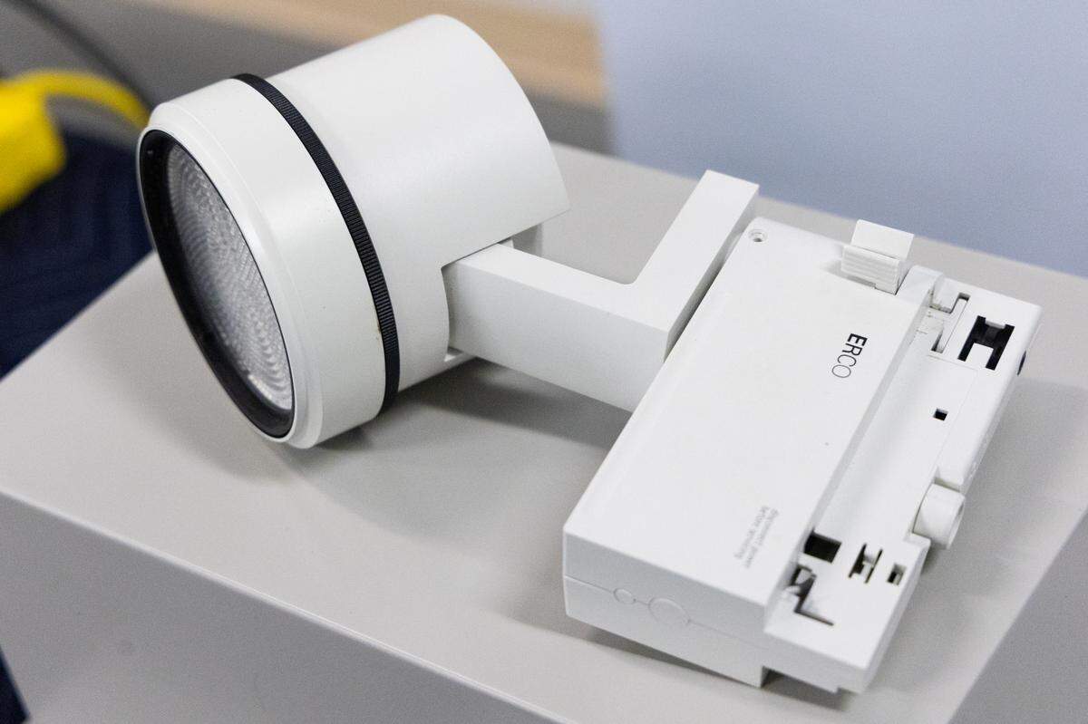 ERCO brand lighting modules that are being installed in the Columbia Museum of Art on Friday, February 28, 2025. The previous lighting system is at the end of its projected lifespan, and these new lights offer new technology that helps protect art and show the artwork.