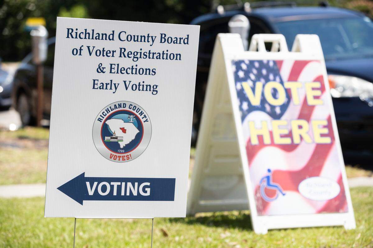 Signs outside the Richland County Administration Building on Wednesday, June 1, 2022. Primary voters have multiple locations across the county to chose from.