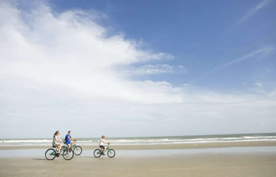 The well-packed sand on Kiawah Island’s beaches make them ideal for biking on the shore.