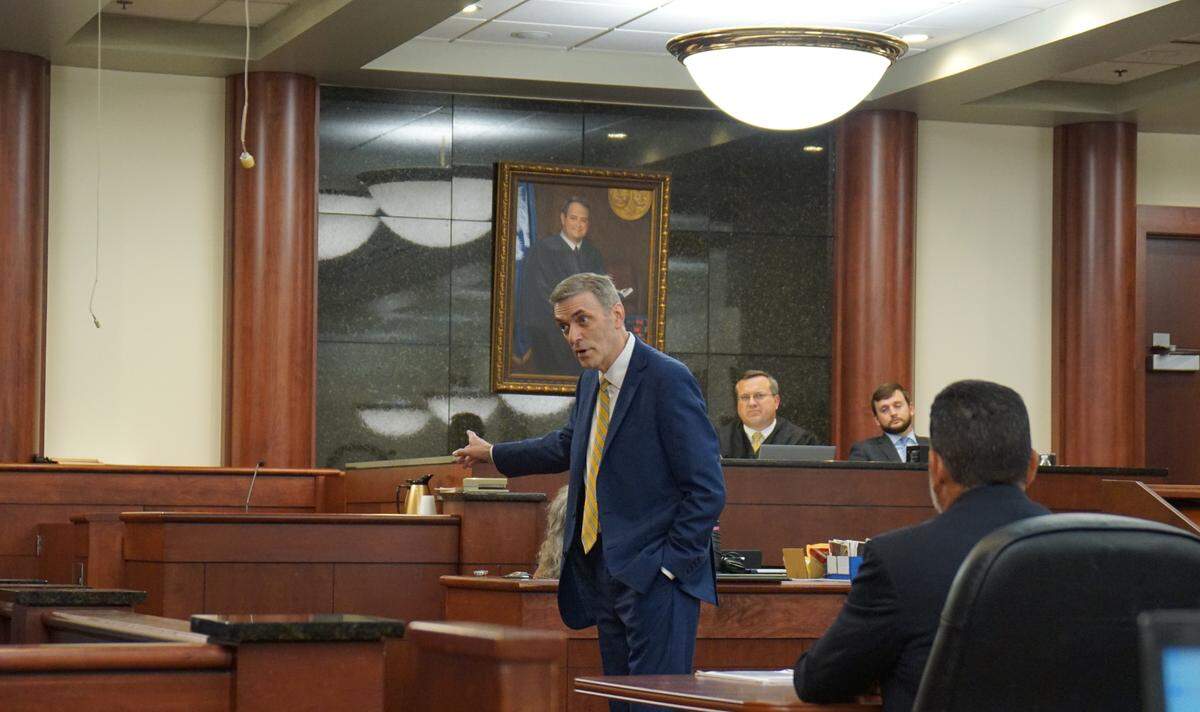 11th Circuit Solicitor Rick Hubbard delivers his response to the defense’s closing argument in the Greg Leon murder trial in Lexington County on July 6, 2023.