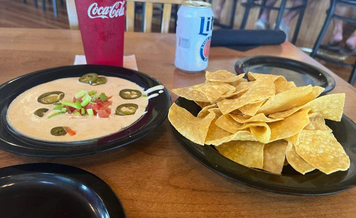 The jalapeno cheese dip and tortilla chips at the Rusty Anchor.