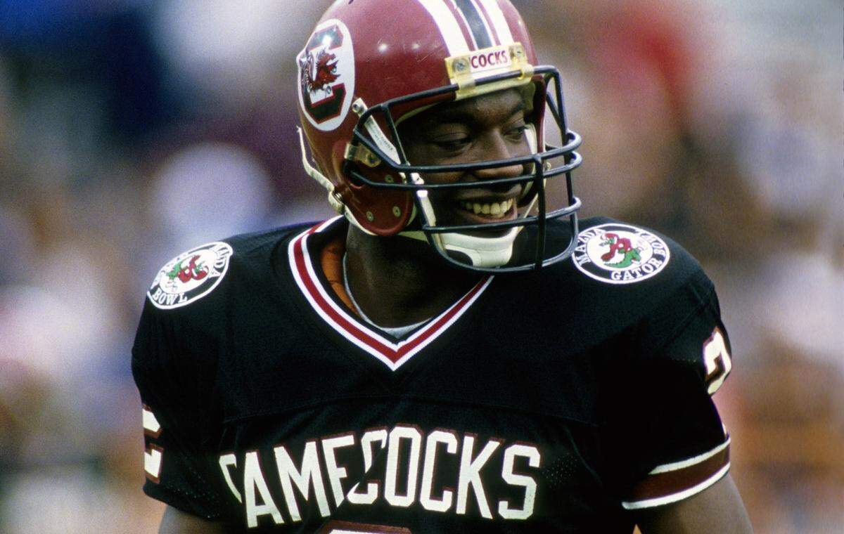 File photo: South Carolina Gamecocks receiver Sterling Sharpe (2) during the Gator Bowl against the LSU Tigers at EverBank Field.