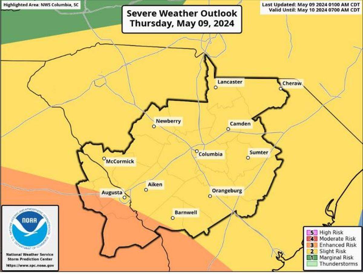 Severe weather is forecast for South Carolina.
