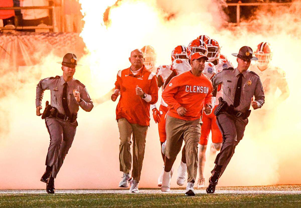 Clemson head coach Dabo Swinney in 2022 in Charlotte with the Tigers, who won the ACC title game that year.