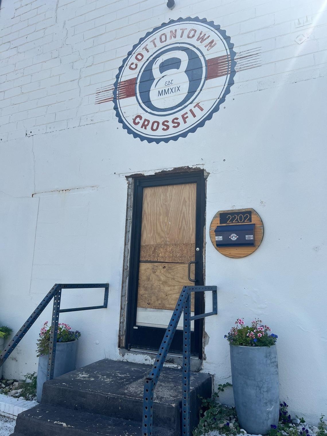 Cottontown Crossfit seen on June 16, 2025 after a late-night shooting shattered a glass door.