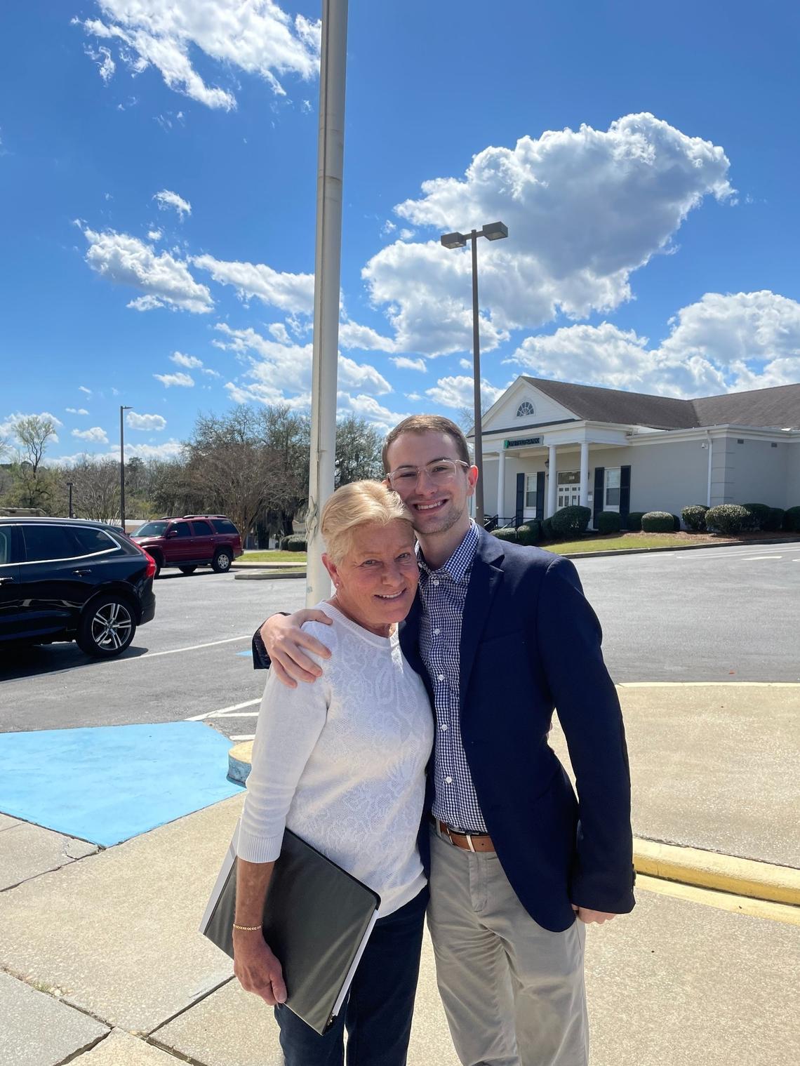 Democrat Ryan Thompson, a senior at College of Charleston, smiles for a photo with his mom, Lori, after he filed to run for office in State House District 106. Thompson, 21, said his mom drove him to the filing office. “She was not necessarily my chaperon, but it was nice to have her there with me. She has been my biggest cheerleader,” Thompson said.